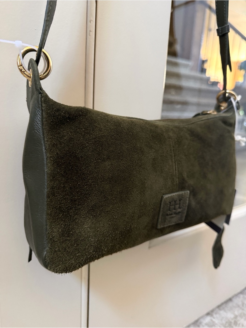 Haute Hippie Olive Green Genuine Suede Tiered Fringe Adjustable Crossbody Bag - Picture 7 of 10